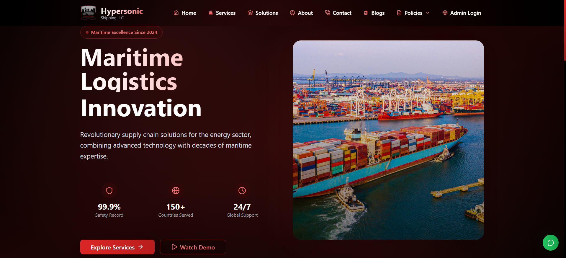 Hypersonic Shipping Dubai logistics website hero section